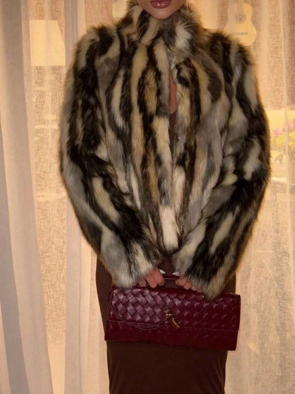 Multicolor Casual Women's Faux Fur Effect Coat Jacket - Picture 8 of 9